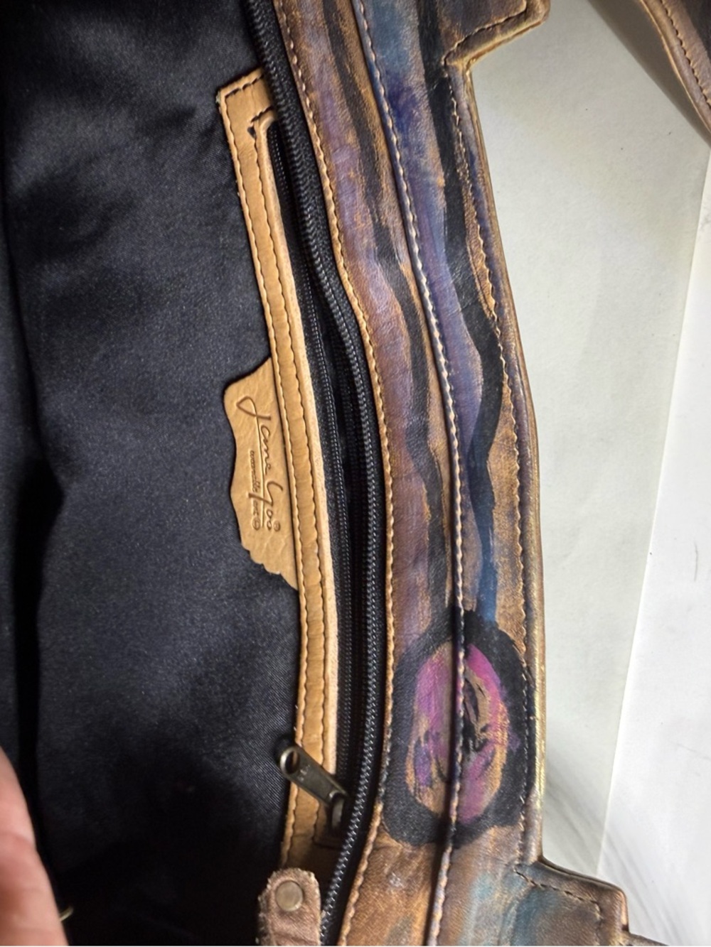 Jane Yoo wearable art leather hand painted purse - Picture 3 of 8